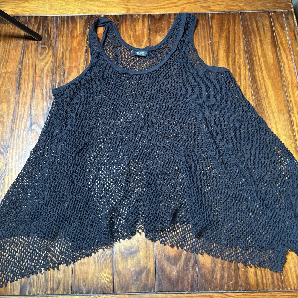 Michael Lauren Black Open Knit Mesh Swing Oversized Tank Top Women's S A1417